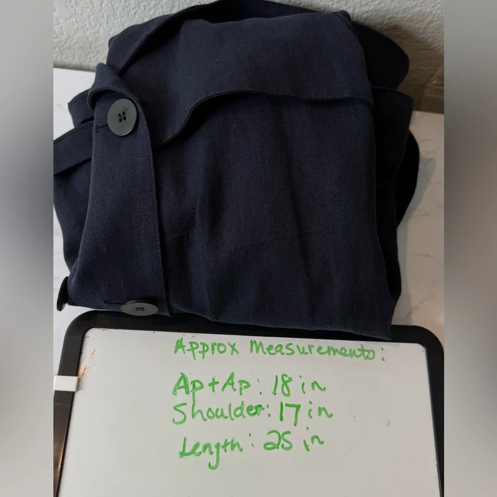 Giorgio Armani Short‎ Belted Trench Jacket Linen Blend M Navy Blue